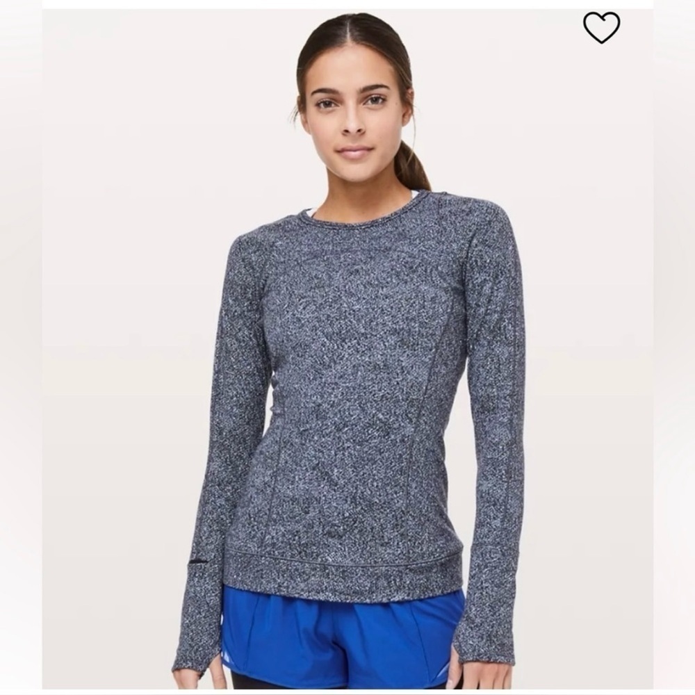Lululemon Cypress Kiss Long Sleeve Heathered Blue Black Top Size 8